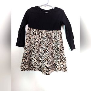 Old Navy long sleeve black and leopard print mixed fabric dress 3T EUC
